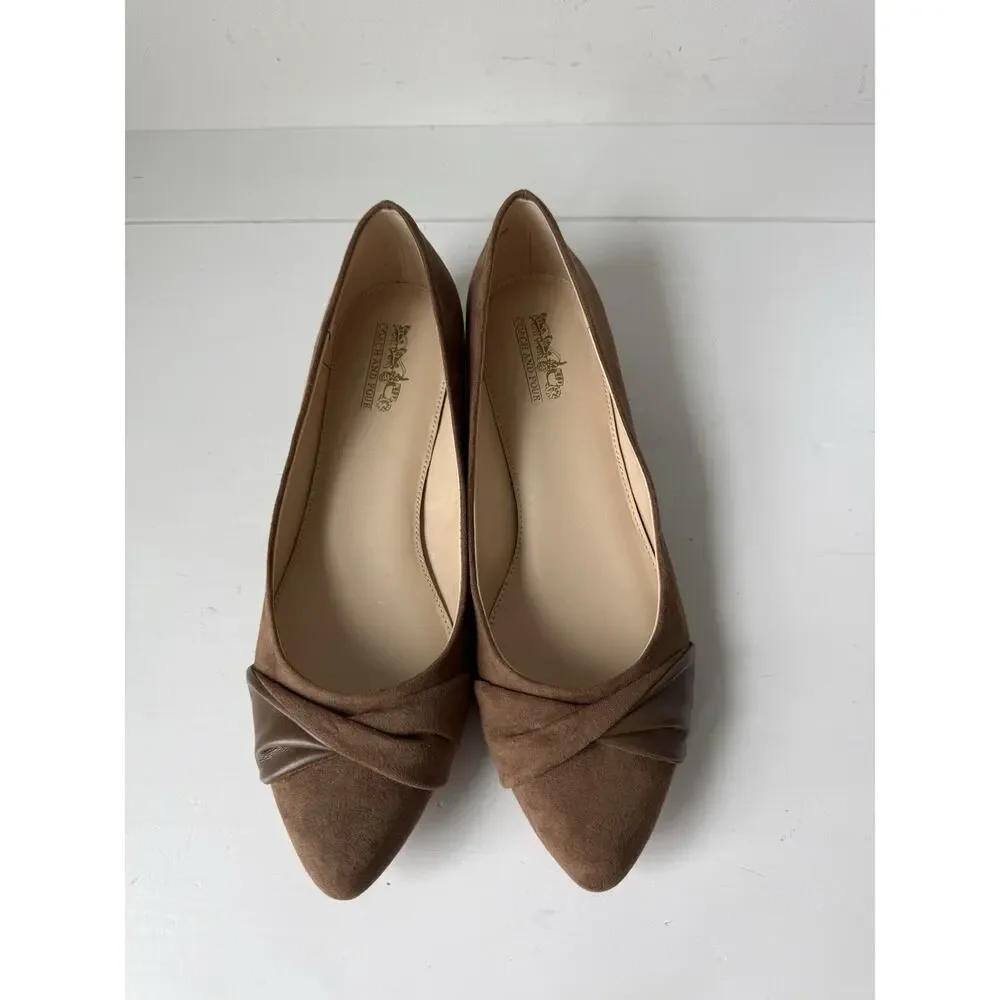 Coach & Four Ballet Flats Womens 8 Beige Bow Pointed Toe Slip On Casual Comfort